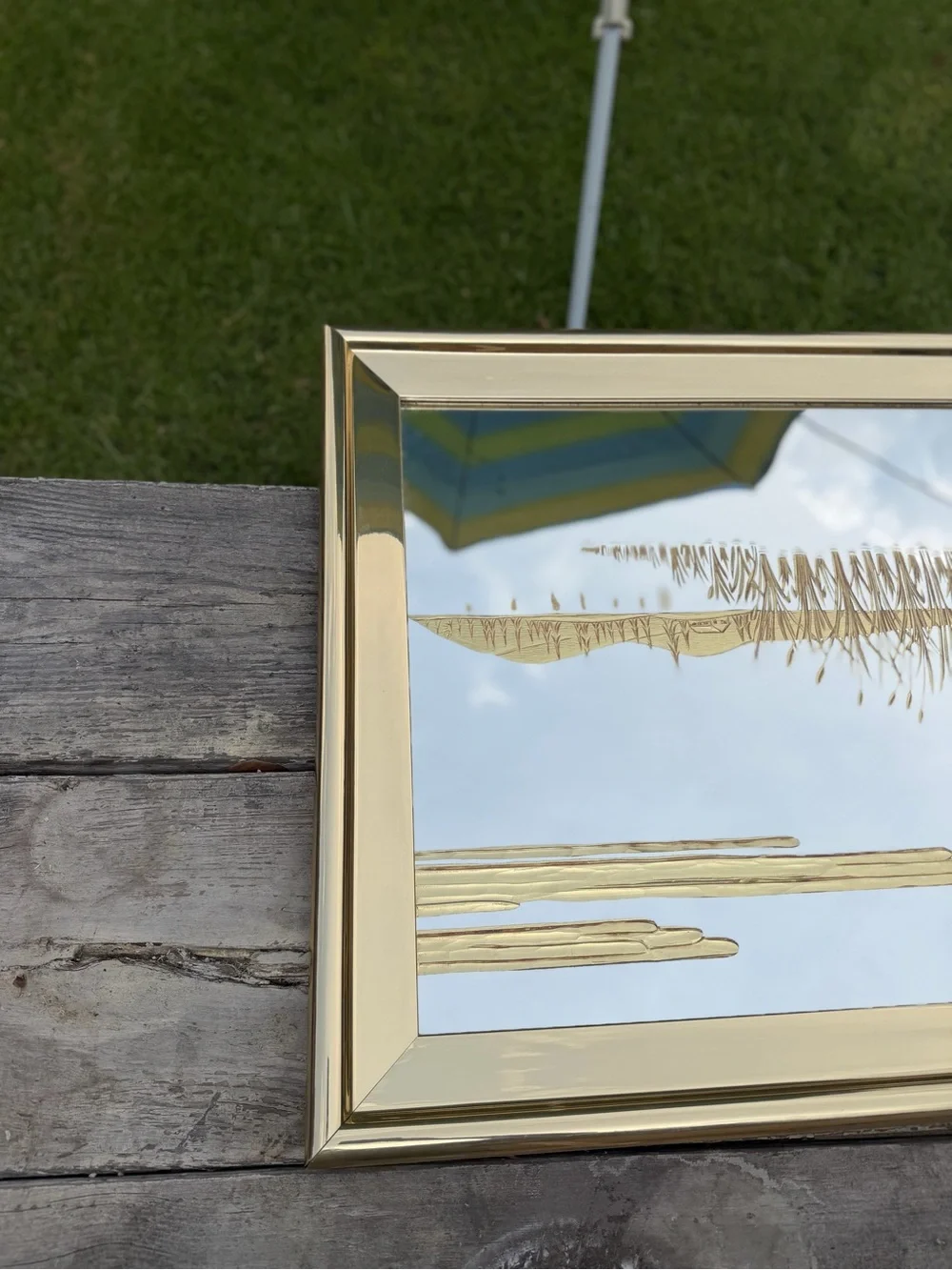 Vintage Hollywood Regency Asian 53x30 Chinoiserie Landscape Gold Etched Mirror
